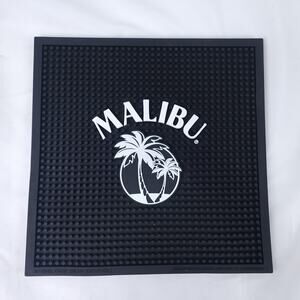 Malibu Coconut Rum Bar Service Mat Black White Logo Palm Trees 14x14 Rubber